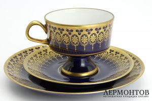 Чайная тройка Витраж. Фарфор, кобальт, золочение. Германия, Lichte, 1970-80е гг.