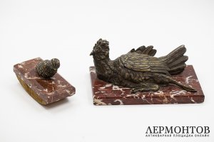 Чернильница и пресс-папье Куропатка и птенец. Австрия, Вена, 19 в. Бронза, литье.