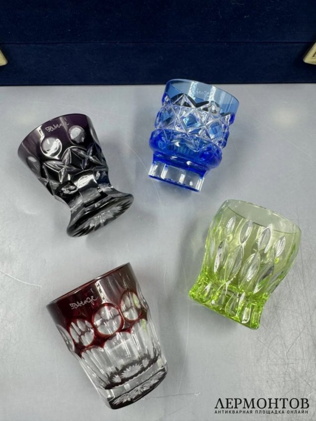 Набор из 4 стопок «На здоровье» в коробке. Цветной хрусталь, Faberge