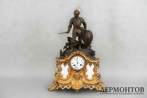 Каминные часы «Рыцарь». Бронза, мрамор. Франция, XIX век.
