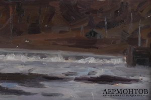 Картина Воркутинская ТЭЦ-1. Россия, художник Русских А. Е., 1961. Картон, масло.