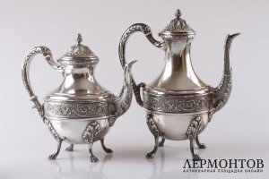 Чайный и кофейный сервиз Vaguer. Серебро 950 пробы. Франция