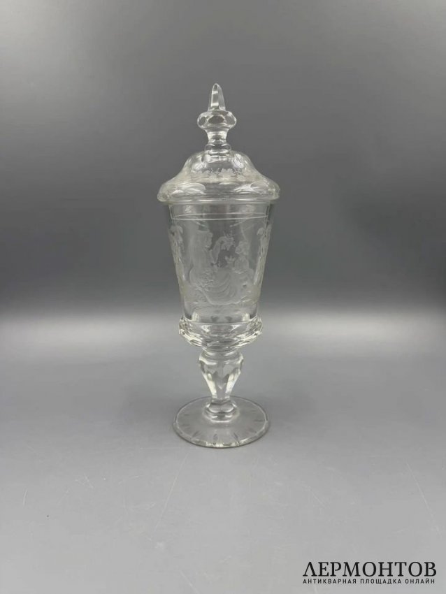 Кубок с крышкой «Пастораль». Хрусталь, гравировка, Европа, 1870–1890 годы