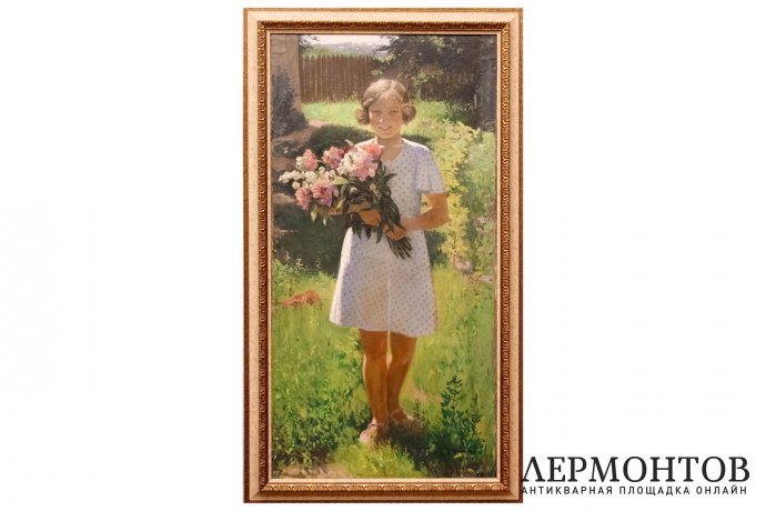 Картина. Портрет дочери с букетом пионов, 1936 г. Максименко Тарас Никитич. 