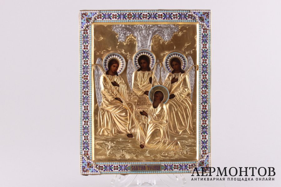 Икона Святая Троица. Серебро 84 пробы, эмаль. Россия, 19 в.