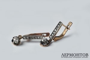Серьги. Золото 56 пробы. Бриллианты, Российская империя,  XIX век.