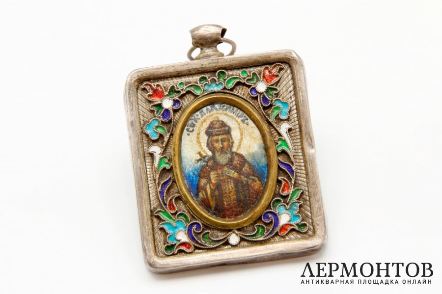 Икона Святой Владимир. Серебро 84 пр., перламутр. Россия, Дмитрий Горбунов, 1908-1917