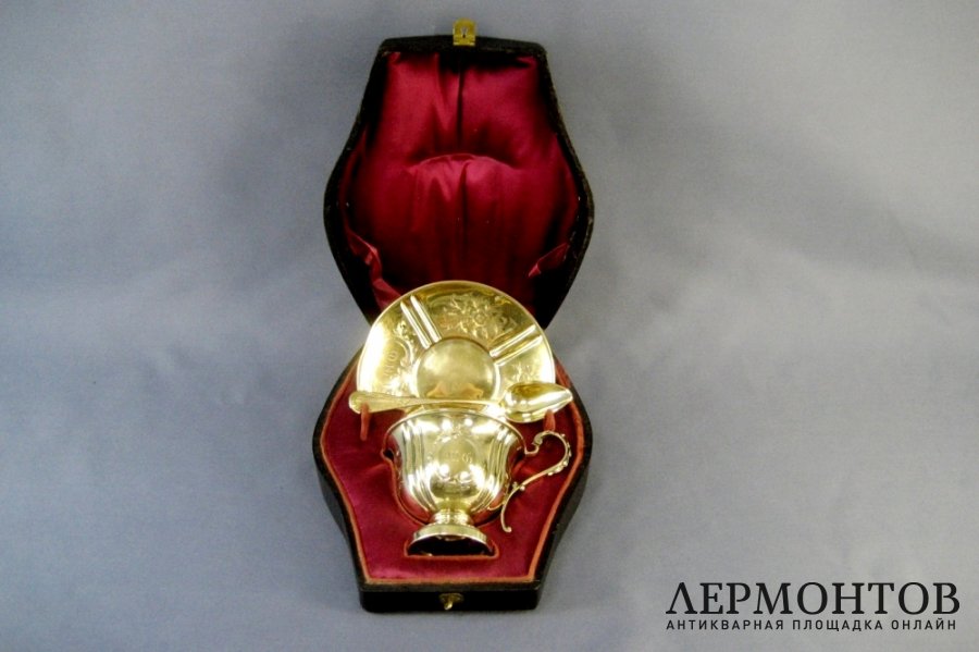 Чайная пара. Серебро 950 пробы, золочение. Франция, XIX век.