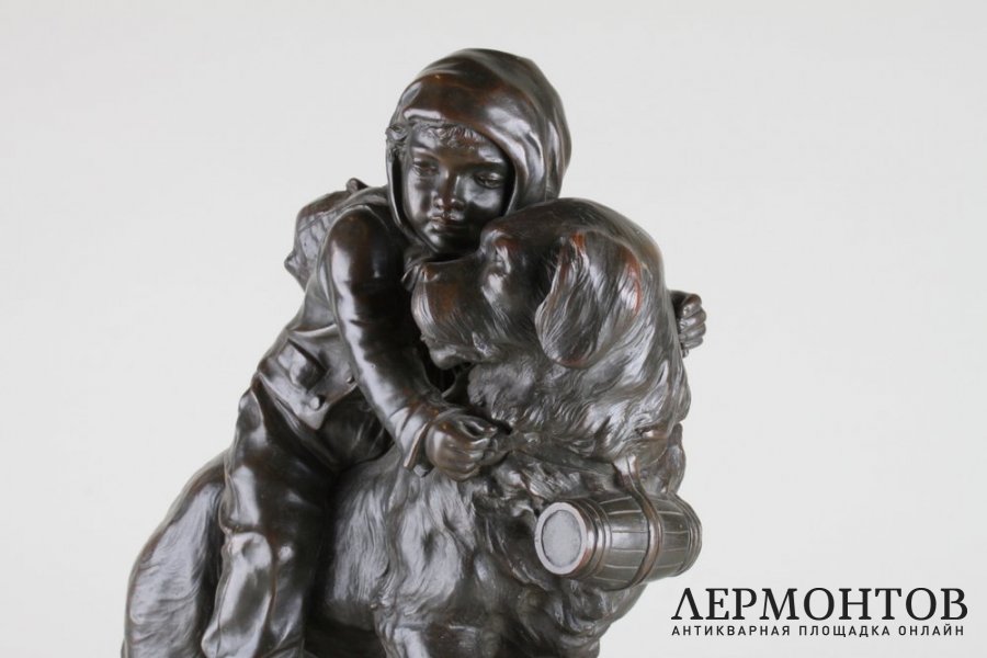 Скульптура Сенбернар. Бронза.Франция, конец 19 века. Скульптор A.E.Gaudez.
