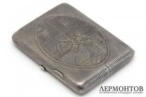 Портсигар с крестьянским сюжетом. Серебро 84 пробы. Россия, Милюков, 1880е гг.
