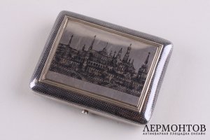 Портсигар с черневым рисунком. Серебро 84 пробы. Россия, 1888 год.