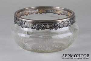 Ваза круглая в стиле ампир. Серебро 800, стекло. Германия, WTB.