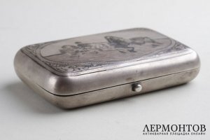 Портсигар с черневым узором. Серебро 84 пробы. Российская империя.