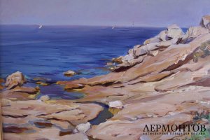 Картина Каменистый берег. Яхты. Россия, худ. К.А. Вещилов, 1930-нач.1940 х гг.