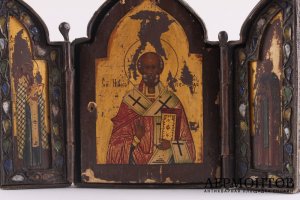Складень. Святой Николай Чудотворец и святые. Серебро, скань, дерево. Россия, XVII-XIX вв.
