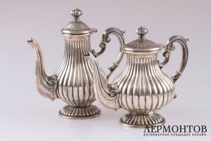 Чайный и кофейный сервиз тет-а-тет. Серебро 925. Италия
