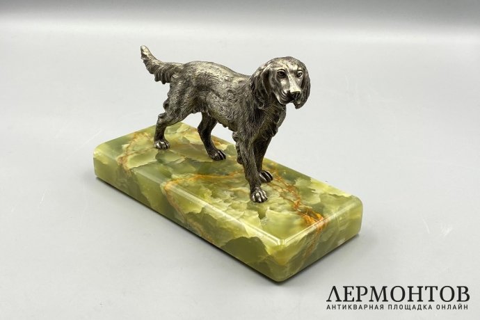 Скульптура Охотничья собака. Предположительно Россия, 19 век. Бронза, оникс.