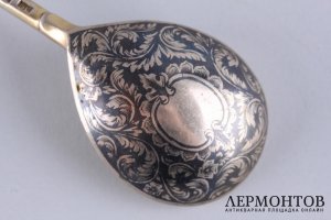 Ложка с чернением. Василий Семенов. Серебро 84 пробы. Россия, Москва, 1864 год.