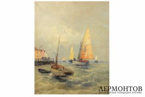 Картина. Морской пейзаж. Георг Фишхов. Холст, масло. Германия.