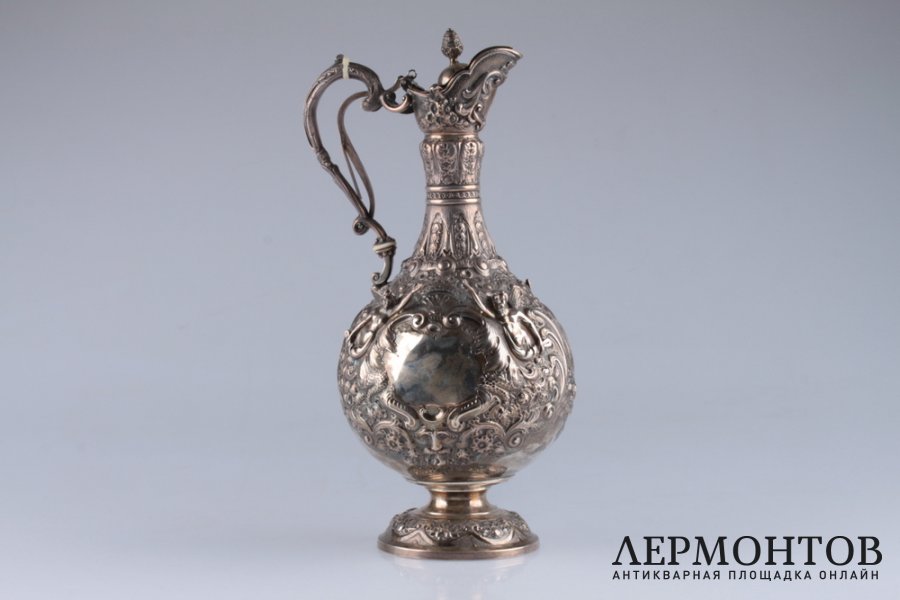Графин в стиле неорококо с механизмом. Англия, Лондон, 1895 г., фирма J.H. Серебро 925, штамп, гравировка.