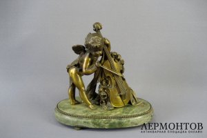 Амур, играющий на виолончели. Бронза, патинирование, мрамор. Европа, XIX век.