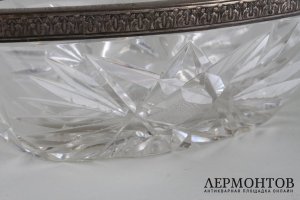 Хрустальная ладья в серебряной оправе. Серебро 84 пробы. Россия.