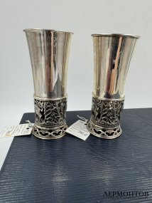 Парные стопки «Лось» и «Медведь». Серебро 925 пробы, Россия, современная работа