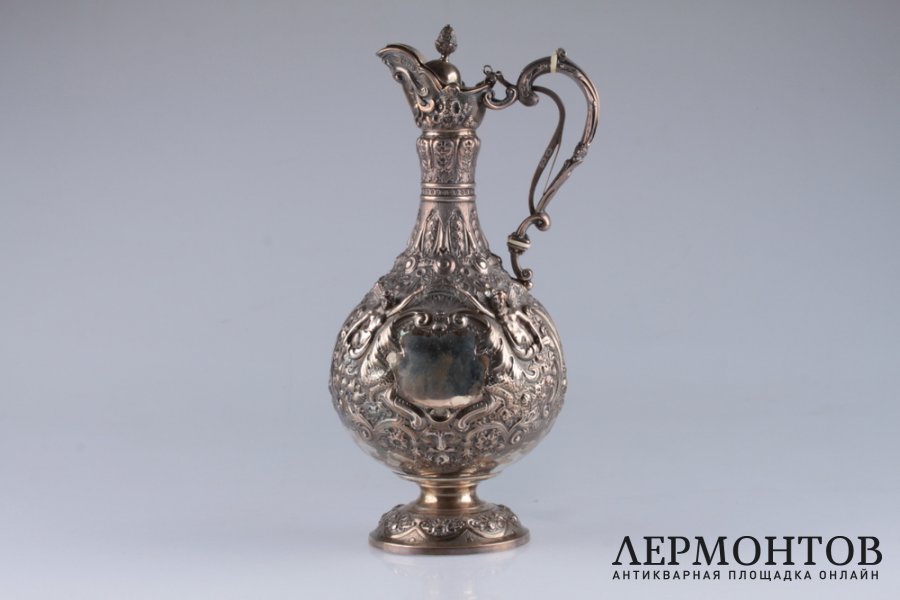 Графин в стиле неорококо с механизмом. Англия, Лондон, 1895 г., фирма J.H. Серебро 925, штамп, гравировка.