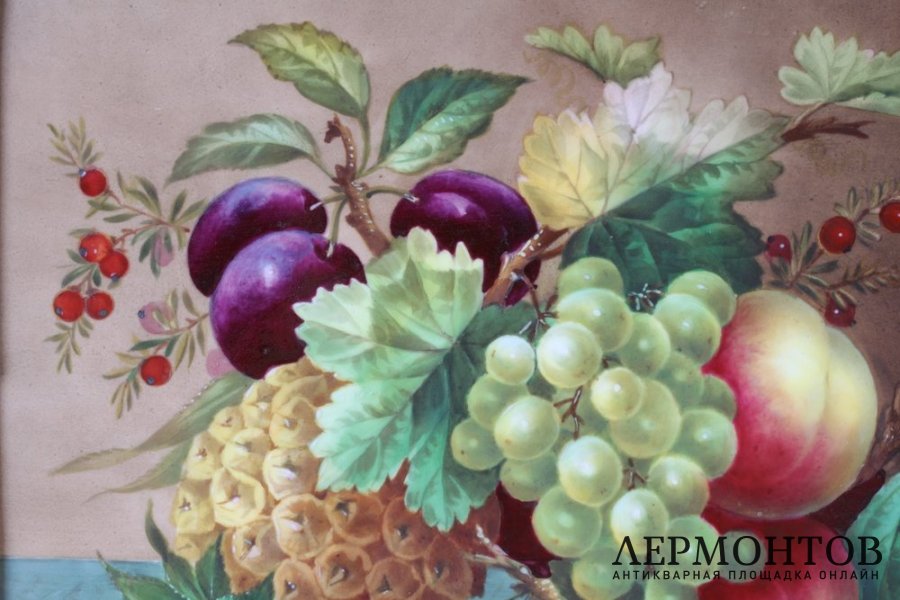 Пласт Натюрморт с ананасом. Фарфор, живопись. Европа,19 век. 