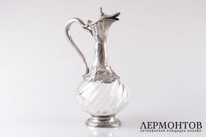 Графин для воды и вина. Серебро 950 пробы, хрусталь. Франция