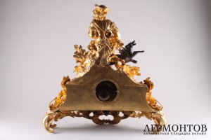 Часы каминные. Бронза, литье, золочение, патина. Западная Европа, 19 в.