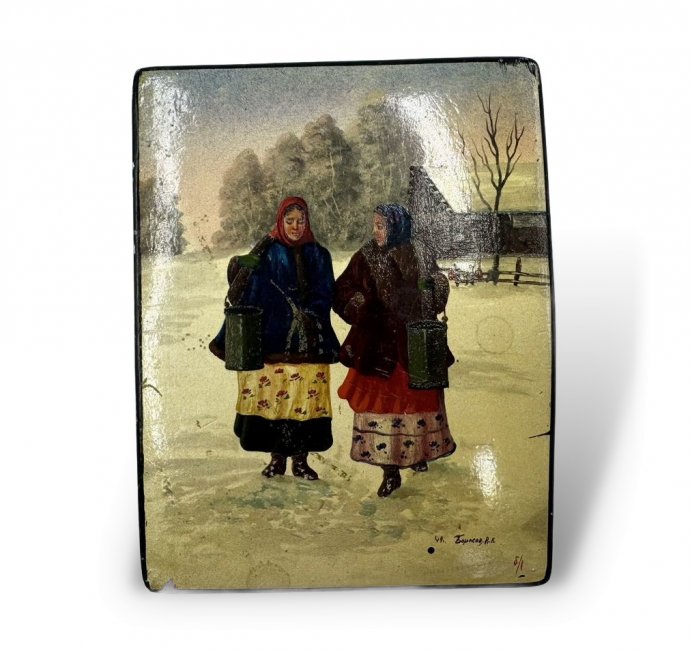 Шкатулка Соперницы. СССР, Федоскино, 1949 год.