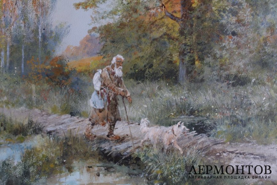 Картина Осенний пейзаж. Россия, худ. Н.Н. Каразин, кон. 19 в. Картон, масло.