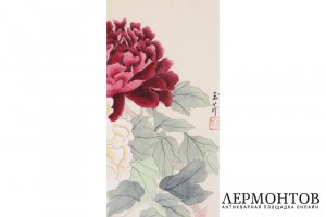 Картина. Пионы и бабочки. Китай, 1950-е гг. Шелк, тушь, минеральные краски.