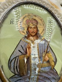 Икона «Иисус Христос». Живопись по металлу, мрамор, Россия, конец 19 — начало 20 века