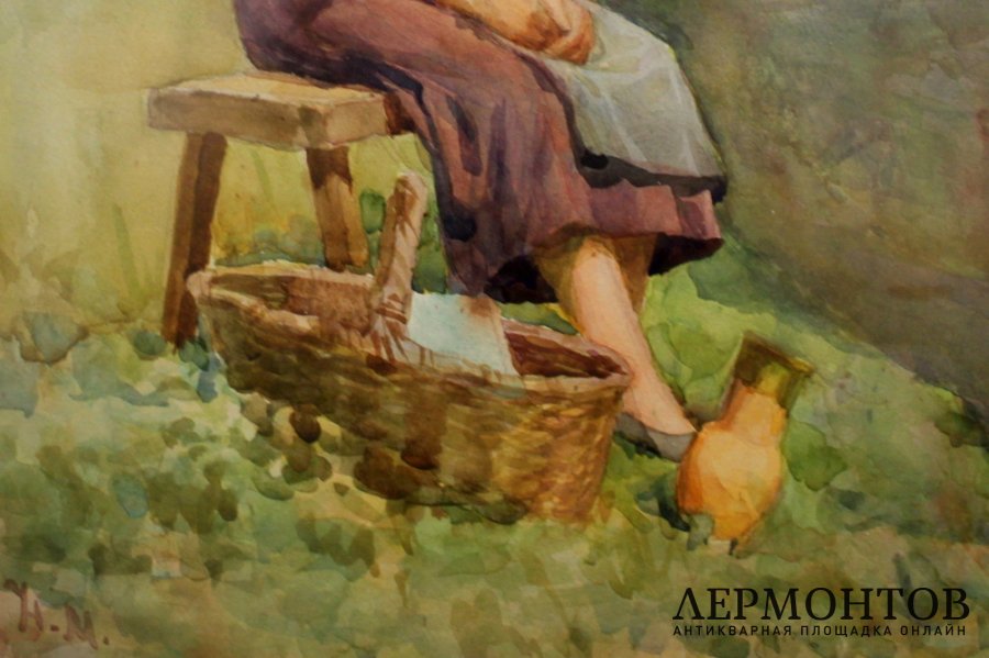 Картина В деревне. СССР, художник Мишуров Н.П. 1960-е гг.  