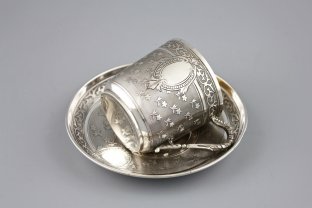 Кофейная пара. A. Debain. Серебро 950 пробы, гильоше. Франция, 1900-е.