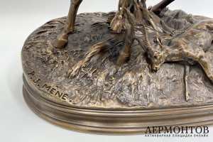 Скульптурная композиция Охотник на лошади. Франция, Париж, P.-J. Mene, 19 век. Бронза