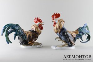 Статуэтки Два петуха. Фарфор.  Фабрика Rosenthal, Германия, середина 20 в.
