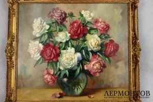 Картина. Пионы. Хельмут Андреас Фольквайн. Холст, масло. Германия