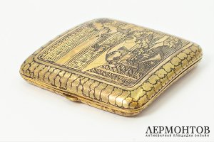 Портсигар Фудзияма. Япония, начало 20 века. Металл, техника дамаскинаж.