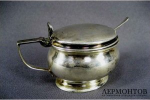 Мутардница. Серебро 925 пробы,  кобальтовое стекло. Англия, XIХ век.