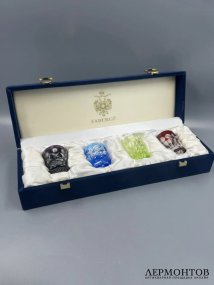 Набор из 4 стопок «На здоровье» в коробке. Цветной хрусталь, Faberge