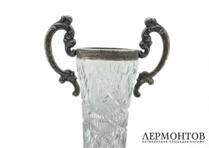Ваза для цветов в ст. неоклассика. Россия, 1900-е гг. Серебро 84 пробы, хрусталь. 