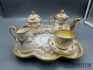 Кофейный сервиз тет-а-тет на 1 персону. Фарфор, роспись, золочение, Франция, конец 19 века