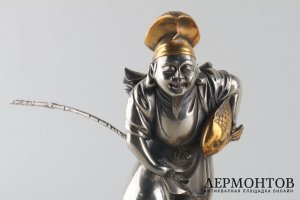 Статуэтка. Дайкоку и Эбису. Бронза. Посеребрение. Япония. XX в.